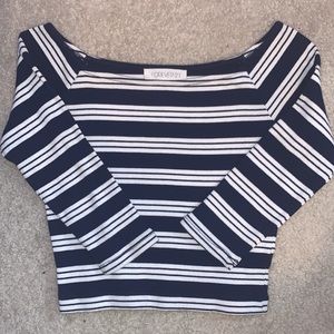 Forever 21 cropped 3/4 sleeve shirt. Navy blue and white stripes.